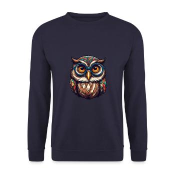 Lustige bunte Eule - Unisex Pullover - Navy - Vorne - Alina (178cm) & Michal (187cm)