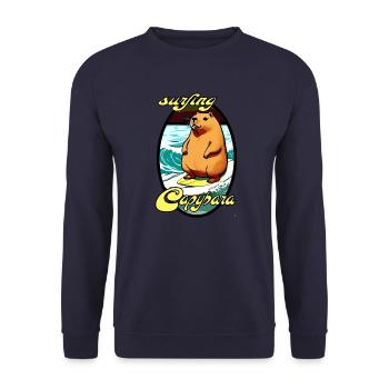 surfing Capybara, tier am surfen - Unisex Pullover - Navy - Vorne - Alina (178cm) & Michal (187cm)