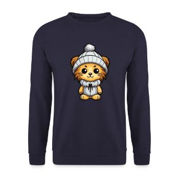 Lion Winter Comic Sød - Unisex sweater - marineblå - Foran - Alina (178cm) & Michal (187cm)