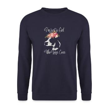 Ich bin ein Mädchen das Kühe liebt Geschenkidee - Unisex Pullover - Navy - Vorne - Alina (178cm) & Michal (187cm)