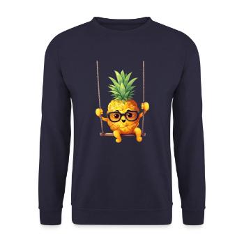 Schwein mit Sonnenblumenkranz, Charmantes - Unisex Pullover - Navy - Vorne - Alina (178cm) & Michal (187cm)