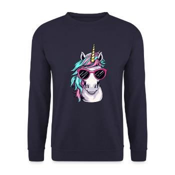 Cool unicorn portrait with sunglasses - Unisex Sweatshirt - navy - Front - Alina (178cm) & Michal (187cm)