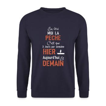 En vrai moi la pêche hier aujourd hui demain - Sweat-shirt Unisexe - marine - Devant - Alina (178cm) & Michal (187cm)