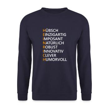 Heinrich Name Geschenk - Unisex Pullover - Navy - Vorne - Alina (178cm) & Michal (187cm)