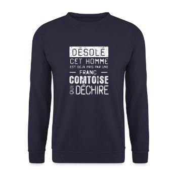 Desole cet homme est pris par une FRANC-COMTOISE - Sweat-shirt Unisexe - marine - Devant - Alina (178cm) & Michal (187cm)
