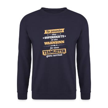 Teamleiter - Held - Unisex Pullover - Navy - Vorne - Alina (178cm) & Michal (187cm)