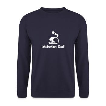 Ich dreh am Rad weiß - Unisex Pullover - Navy - Vorne - Alina (178cm) & Michal (187cm)