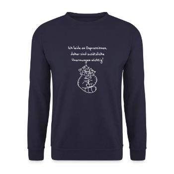 Funny saying depression hug cute raccoon - Unisex Sweatshirt - navy - Front - Alina (178cm) & Michal (187cm)