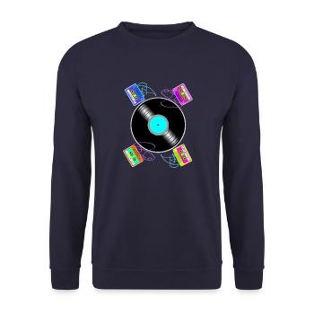 Vintage-Begegnungen zwischen Vinyl und Kassetten - Unisex Pullover - Navy - Vorne - Alina (178cm) & Michal (187cm)