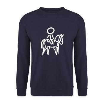 Reiterin auf Pferd Reiter Minimalist Minimalismus - Unisex Pullover - Navy - Vorne - Alina (178cm) & Michal (187cm)