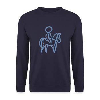 Reiterin auf Pferd Reiter Minimalist Minimalismus - Unisex Pullover - Navy - Vorne - Alina (178cm) & Michal (187cm)