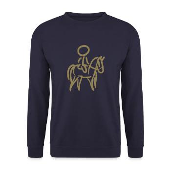 Reiterin auf Pferd Reiter Minimalist Minimalismus - Unisex Pullover - Navy - Vorne - Alina (178cm) & Michal (187cm)