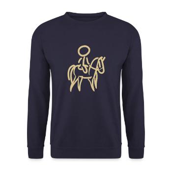 Reiterin auf Pferd Reiter Minimalist Minimalismus - Unisex Pullover - Navy - Vorne - Alina (178cm) & Michal (187cm)