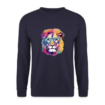Lox the spectacled lion - Unisex Sweatshirt - navy - Front - Alina (178cm) & Michal (187cm)