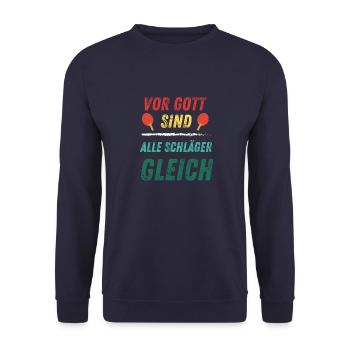 Vor Gott sind alle Schläger gleich - Unisex Pullover - Navy - Vorne - Alina (178cm) & Michal (187cm)