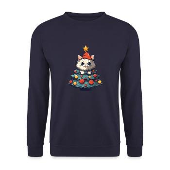 Christmas cat: play at the Christmas tree - Unisex Sweatshirt - navy - Front - Alina (178cm) & Michal (187cm)
