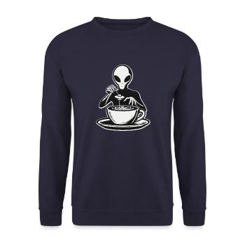 Alien Barista Silhouette avec UFO Coffee - Sweat-shirt Unisexe - marine - Devant - Alina (178cm) & Michal (187cm)