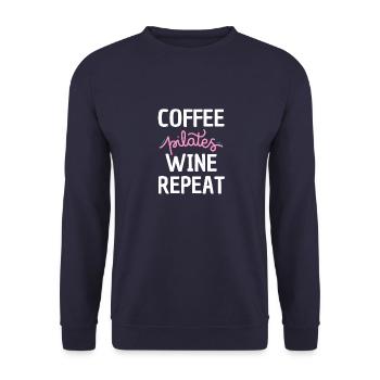 Coffee Pilates wine Repeat - Unisex Sweatshirt - navy - Front - Alina (178cm) & Michal (187cm)