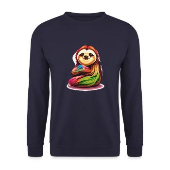 Kuscheliges Faultier - Unisex Pullover - Navy - Vorne - Alina (178cm) & Michal (187cm)
