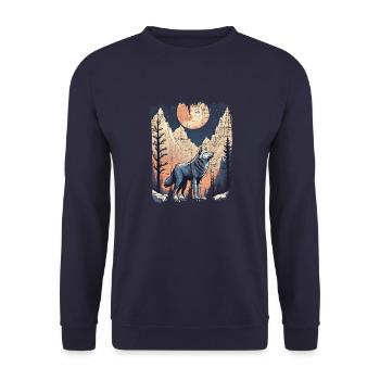 Wolf Mountains Full Moon Forest - Unisex Sweatshirt - navy - Front - Alina (178cm) & Michal (187cm)