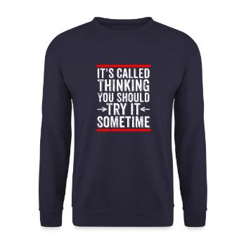 Das nennt man "Denken, du solltest es irgendwann mal ausprobieren" - Unisex Pullover - Navy - Vorne - Alina (178cm) & Michal (187cm)