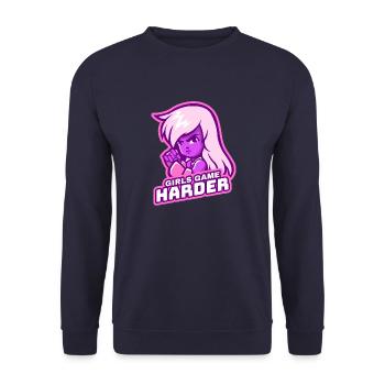 Girls Game Harder - Unisex Sweatshirt - navy - Front - Alina (178cm) & Michal (187cm)