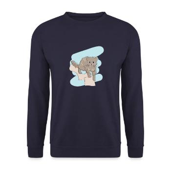 Illustriertes Design mit Wildkatze - Unisex Pullover - Navy - Vorne - Alina (178cm) & Michal (187cm)