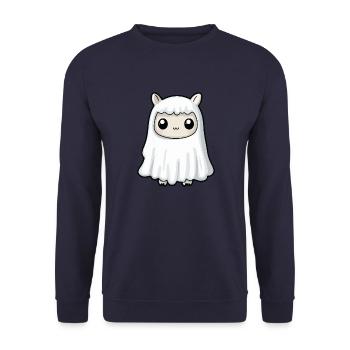 Alpaka Llama Halloween Lustig Geist - Unisex Pullover - Navy - Vorne - Alina (178cm) & Michal (187cm)