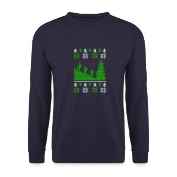 Randonnée montagnes laid de Noël Jumper - Sweat-shirt Unisexe - marine - Devant - Alina (178cm) & Michal (187cm)