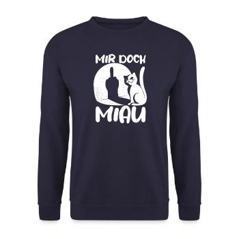 Mir doch Miau - Katze Mittelfinger Spruch - Unisex Pullover - Navy - Vorne - Alina (178cm) & Michal (187cm)