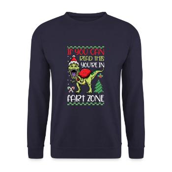 If You Can Read This You're in Fart Zone Christmas - Unisex Pullover - Navy - Vorne - Alina (178cm) & Michal (187cm)