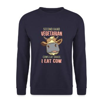 Second Hand Vegetarian Funny Meat Lover Anti Vegan - Unisex Sweatshirt - navy - Front - Alina (178cm) & Michal (187cm)