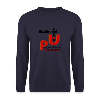 Pass auf dich auf Gute Laune - Unisex Pullover - Navy - Vorne - Alina (178cm) & Michal (187cm)