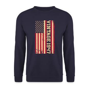 Vintage 1947 US Flagge - Unisex Pullover - Navy - Vorne - Alina (178cm) & Michal (187cm)