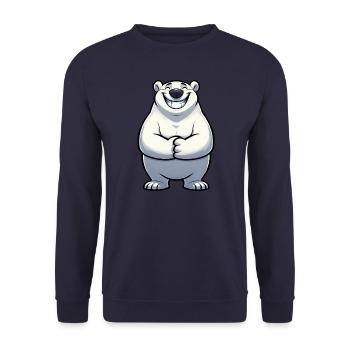 Zufriedener Eisbär Comic Nordpol Stolz Cool - Unisex Pullover - Navy - Vorne - Alina (178cm) & Michal (187cm)