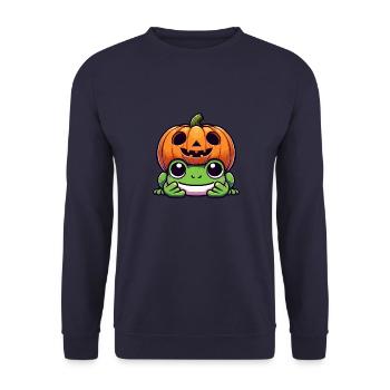 Cute Halloween Frog Pumpkin Cartoon - Unisex Sweatshirt - navy - Front - Alina (178cm) & Michal (187cm)