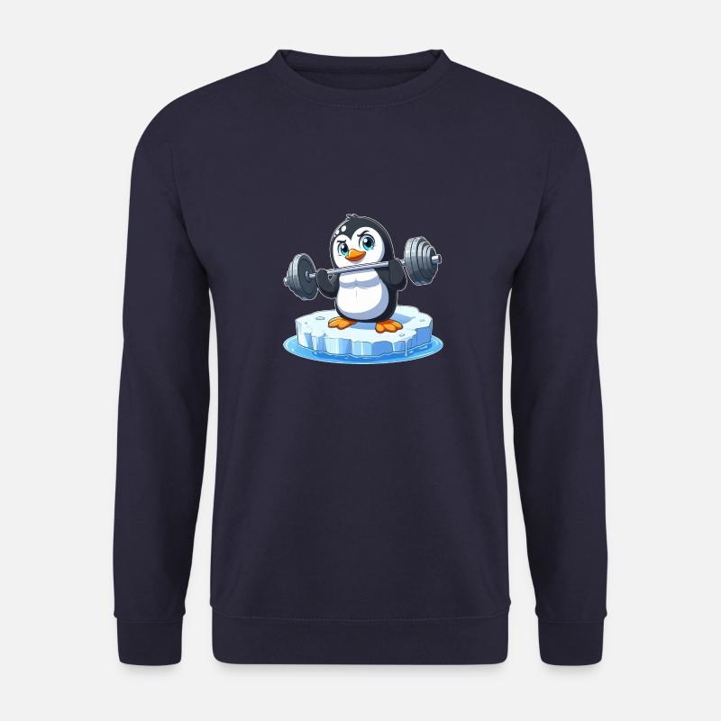 Pinguin Gewichtheber auf schmelzender Eisscholle - Unisex Pullover - Navy