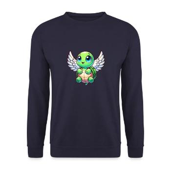 Süße Schildkröte mit Engelsflügeln Cartoon - Unisex Pullover - Navy - Vorne - Alina (178cm) & Michal (187cm)