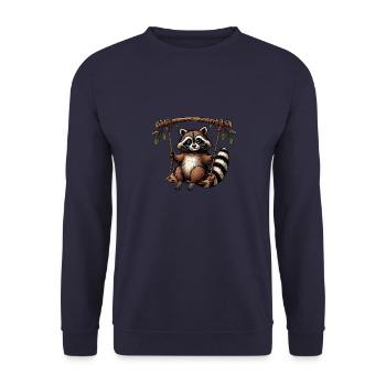 Raccoon on swing pensive playground - Unisex Sweatshirt - navy - Front - Alina (178cm) & Michal (187cm)