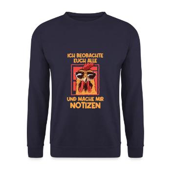Ich beobachte euch Hühner Hahn - Unisex Pullover - Navy - Vorne - Alina (178cm) & Michal (187cm)
