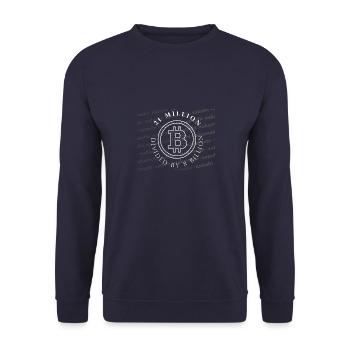 21 Million Divided by 8 Billion Bitcoin T-Shirt - Unisex Pullover - Navy - Vorne - Alina (178cm) & Michal (187cm)
