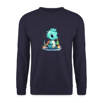 Kleiner Blauer Babydrache Fantasy Shirt - Unisex Pullover - Navy - Vorne - Alina (178cm) & Michal (187cm)