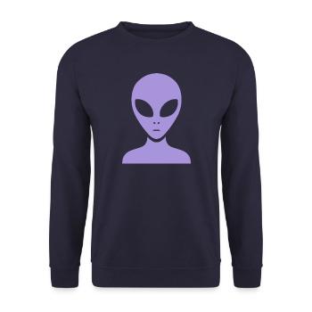 Minimalistisches Alien Portrait Silhouette - Unisex Pullover - Navy - Vorne - Alina (178cm) & Michal (187cm)