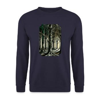 Enchanted Forest Pathway: Abstract Tree Art - Unisex Sweatshirt - navy - Front - Alina (178cm) & Michal (187cm)