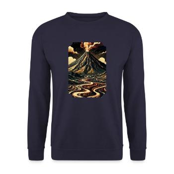Vulkanische Majestät: Wirbelnde Lavagrafik - Unisex Pullover - Navy - Vorne - Alina (178cm) & Michal (187cm)