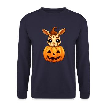 Kawaii Halloween giraffe with pumpkin - Unisex Sweatshirt - navy - Front - Alina (178cm) & Michal (187cm)