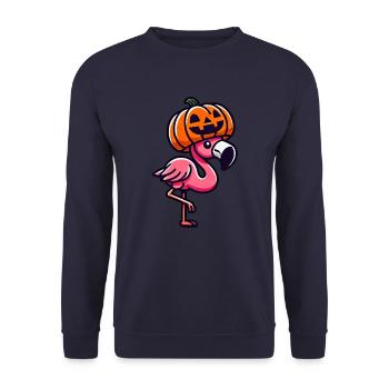 Funny Halloween Pumpkin Flamingo Autumn Whimsical - Unisex Sweatshirt - navy - Front - Alina (178cm) & Michal (187cm)
