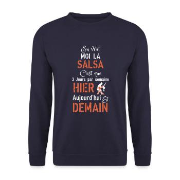 En vrai moi la salsa hier aujourd hui demain - Sweat-shirt Unisexe - marine - Devant - Alina (178cm) & Michal (187cm)