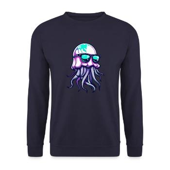 Qualle Cool Comic - Unisex Pullover - Navy - Vorne - Alina (178cm) & Michal (187cm)