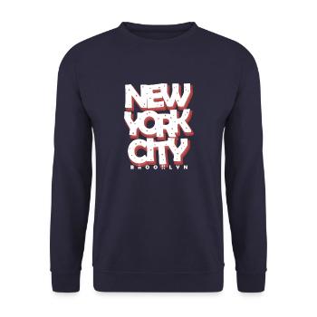 New York City Brooklyn Idee T-Shirt Design Geschenk - Unisex Pullover - Navy - Vorne - Alina (178cm) & Michal (187cm)